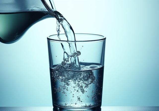 Refreshing pure water being poured into a glass